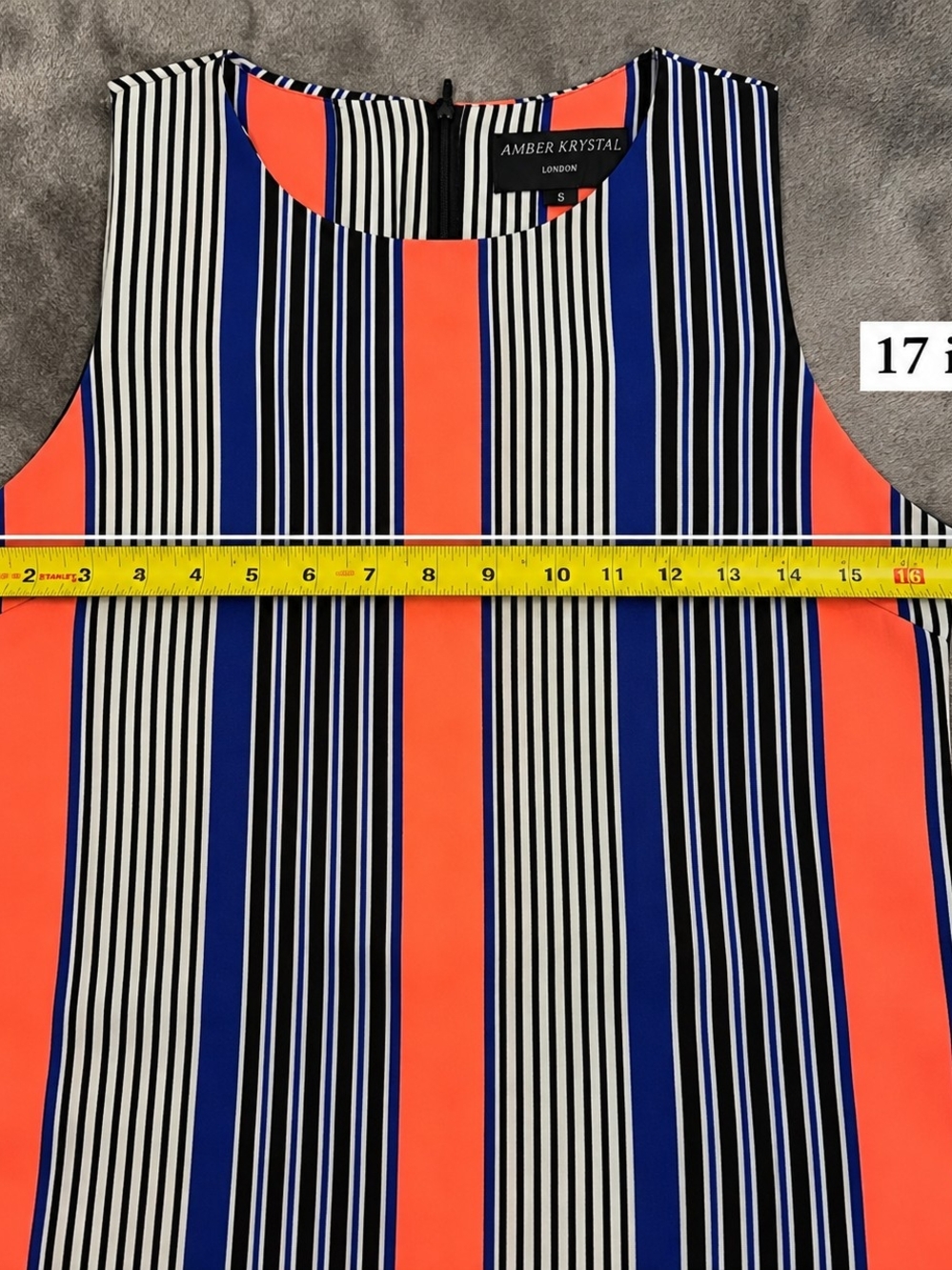 Sleeveless Striped A-Line Dress in Coral, Navy & Cream - Picture 6 of 11